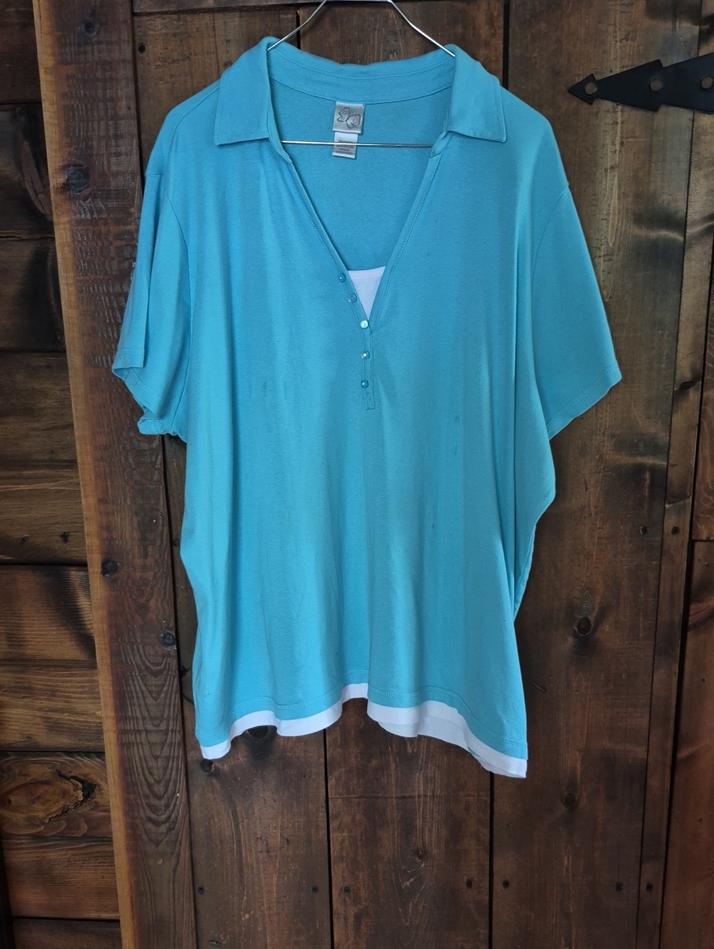 Fashion Bug Aqua Short-Sleeve Polo Top with White Trim